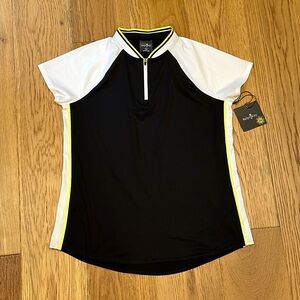 NWT Belyn Key Princess Seam Cap Sleeve Shirt Black White Neon Green Small Golf